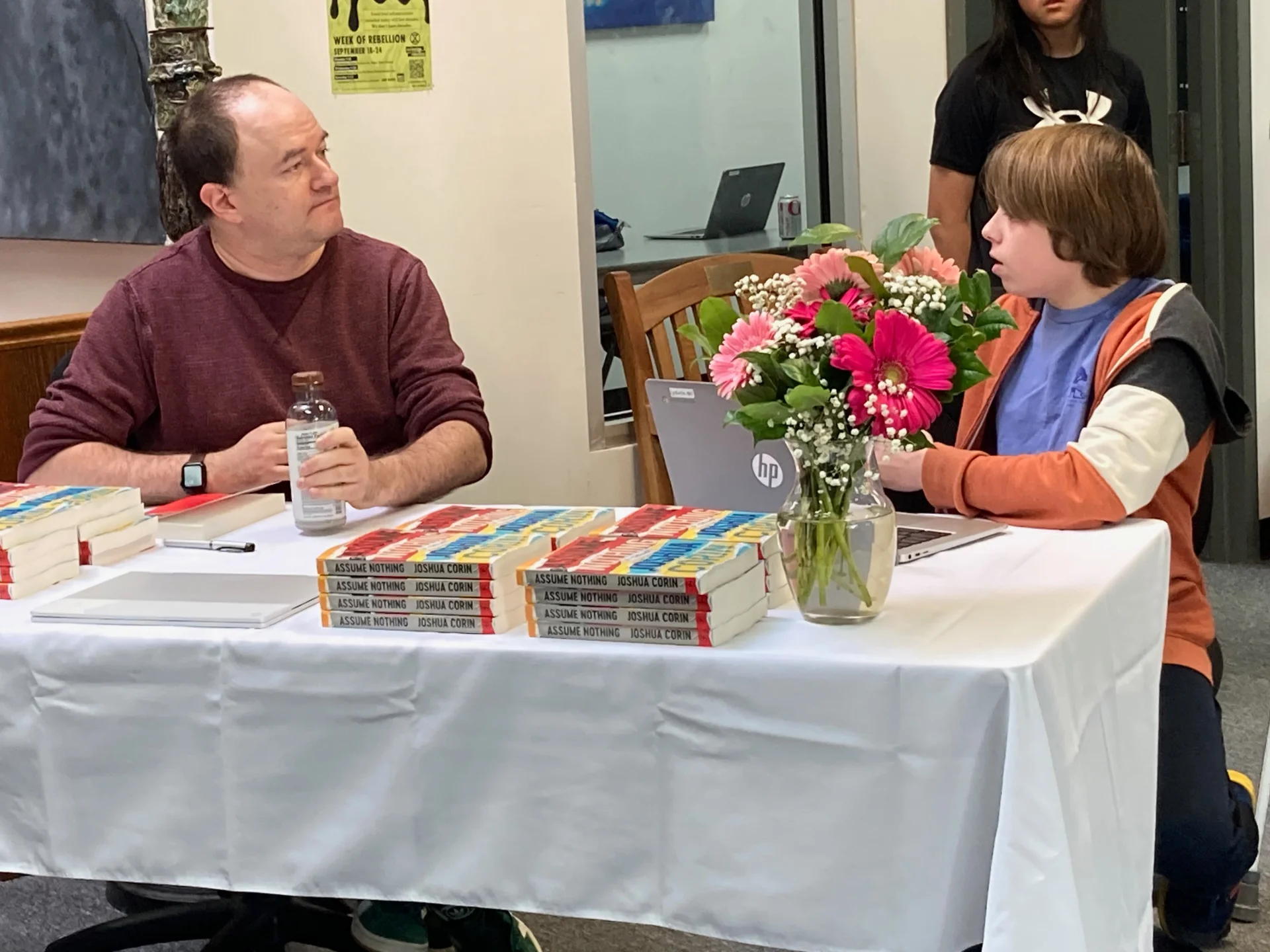 Author answering student questions about his book